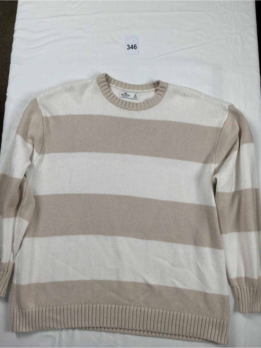 Hollister Women's Beige and Cream Striped Crewneck Sweater
